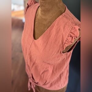 Linen blend tie front tank